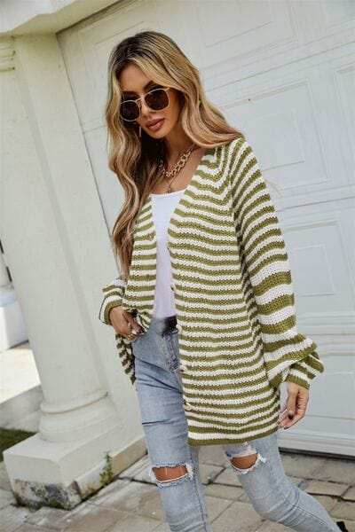 Striped Button Up Long Sleeve Cardigan - Trendsi - Flyclothing LLC