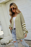 Striped Button Up Long Sleeve Cardigan - Trendsi