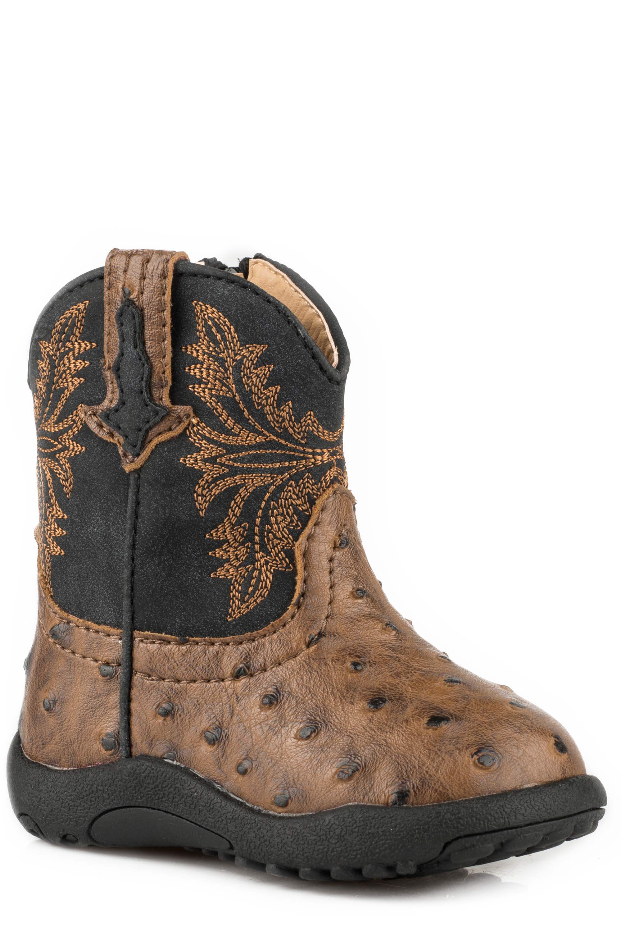 Roper Infant Boys Brown Faux Ostrich Vamp With Black Shaft Cowbaby - Roper - Flyclothing LLC