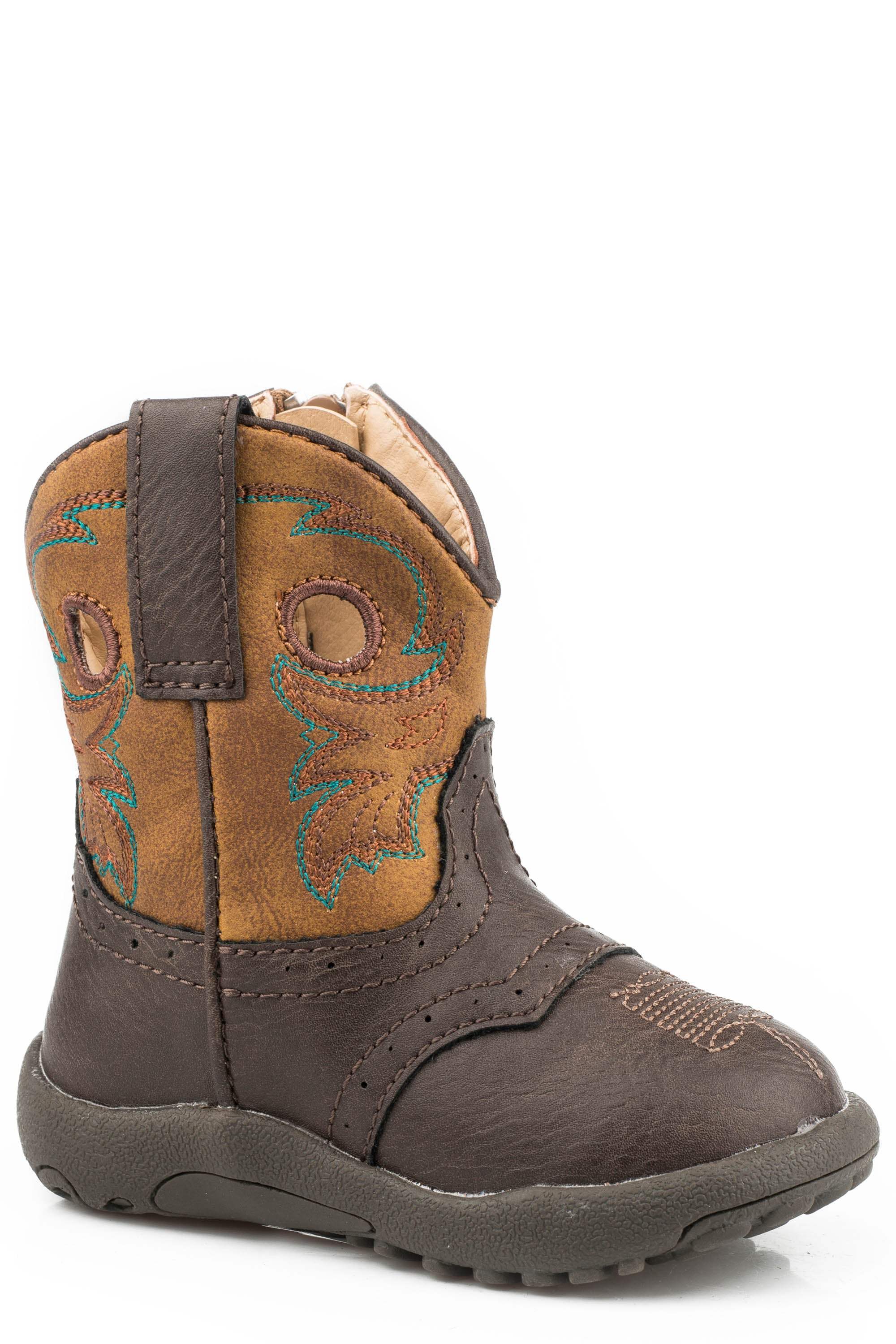 Roper Infant Boys Tumbled Brown Saddle Vamp With Tan Shaft Cowbaby - Roper - Flyclothing LLC
