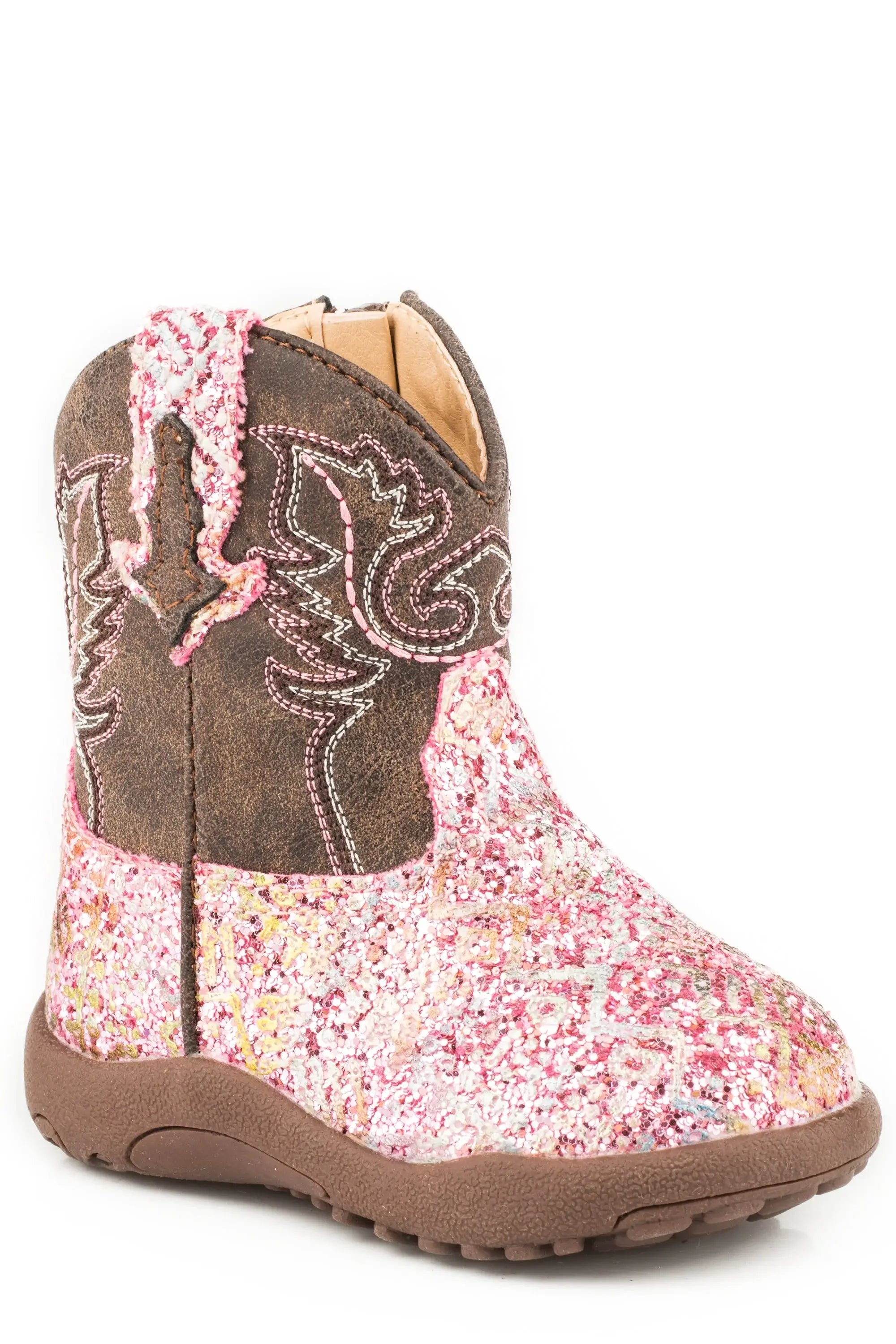 Roper Infant Girls Pink Southwest Glitter Vamp With Brown Shaft Cowbaby - Roper - Flyclothing LLC