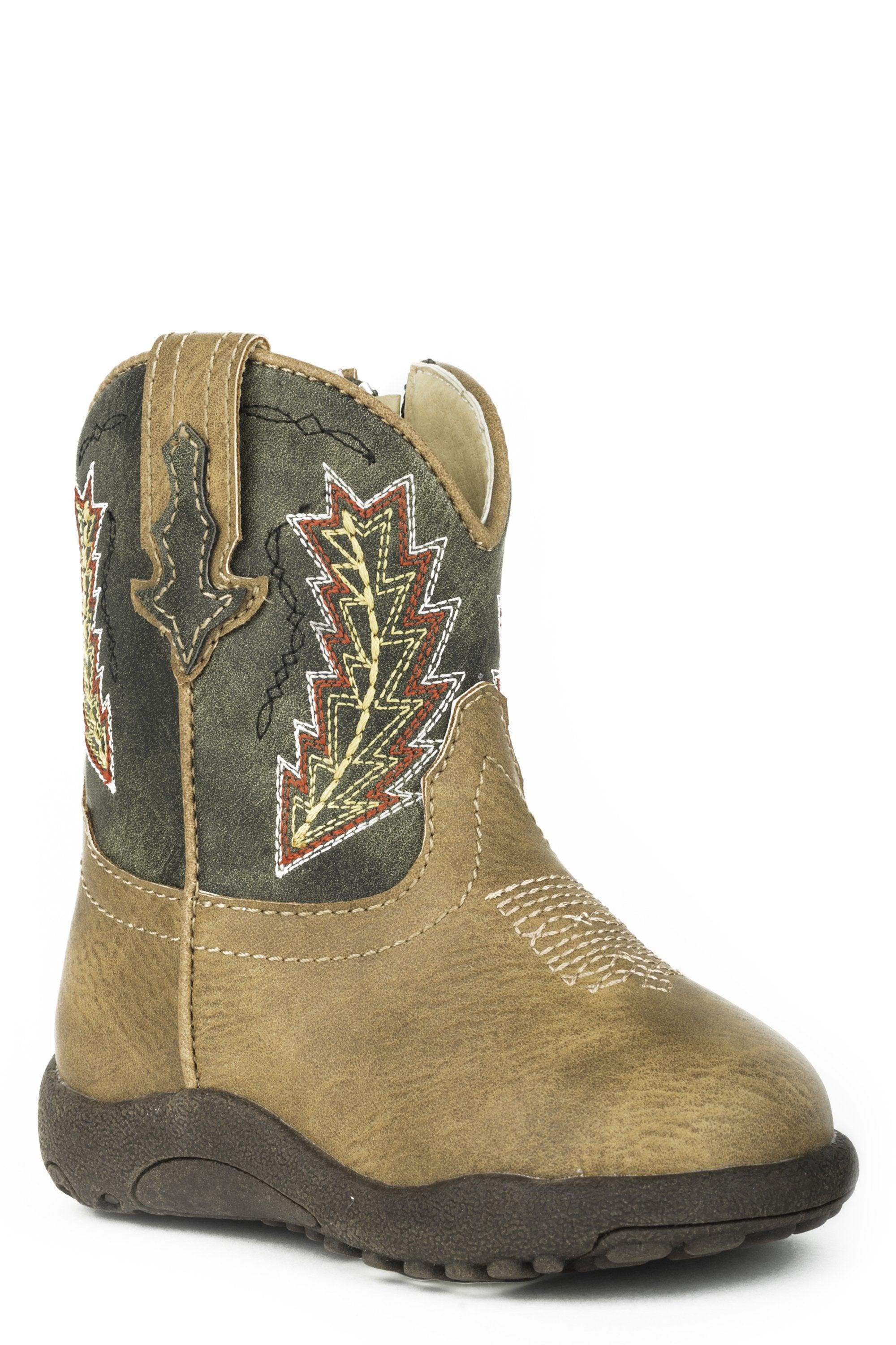 ROPER INFANT ROPER BOYS TAN VAMP GREEN SHAFT WITH ARROW EMB COWBABY - Roper - Flyclothing LLC