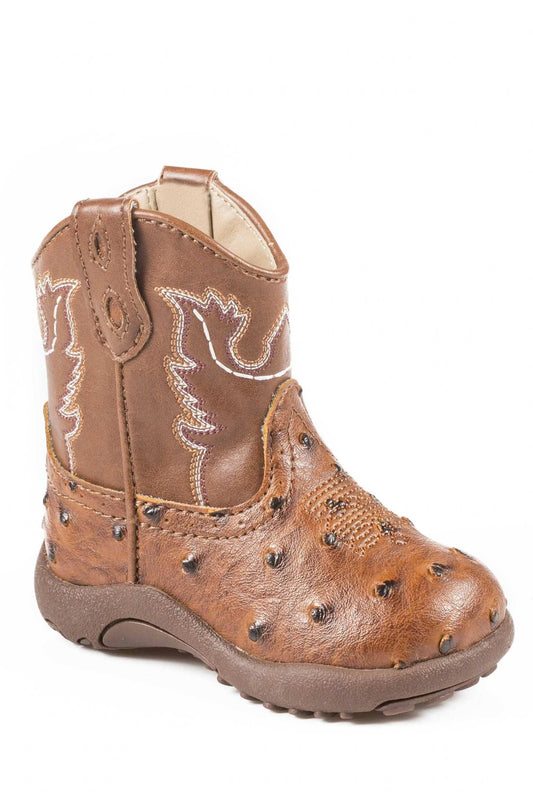 Roper Infant Boys Tan Faux Leather Ostrich Print Vamp Cowbaby - Roper - Flyclothing LLC