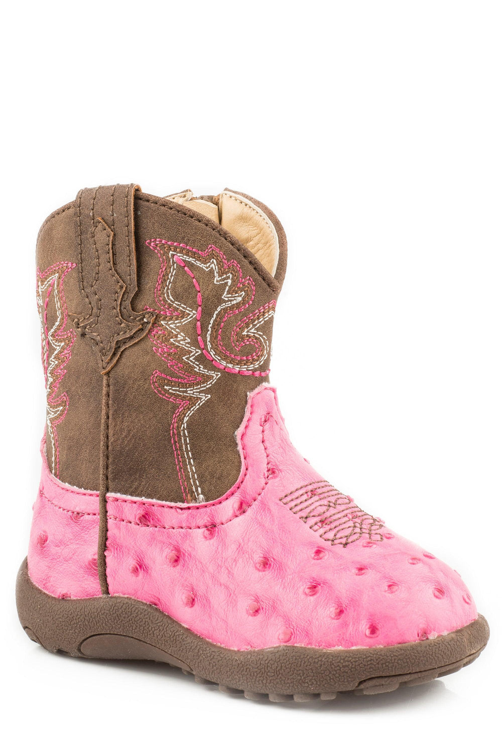 Roper Infant Girls Pink Faux Ostrich With Brown Shaft Cowbaby - Roper