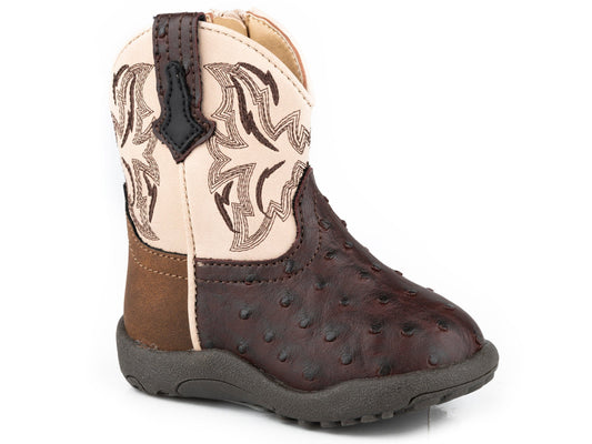 Roper Infant Boys Brown Ostrich Vamp Boot With Tan Heel - Roper