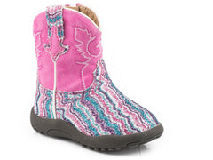 Roper Infant Girls Pink Shaft With Chevron Glitter Vamp Boot - Roper
