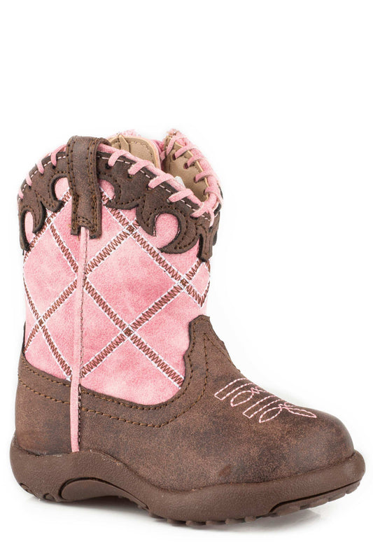 Roper Infant Girls Brown Vamp Pink Diamond Emb Cowbaby - Roper - Flyclothing LLC