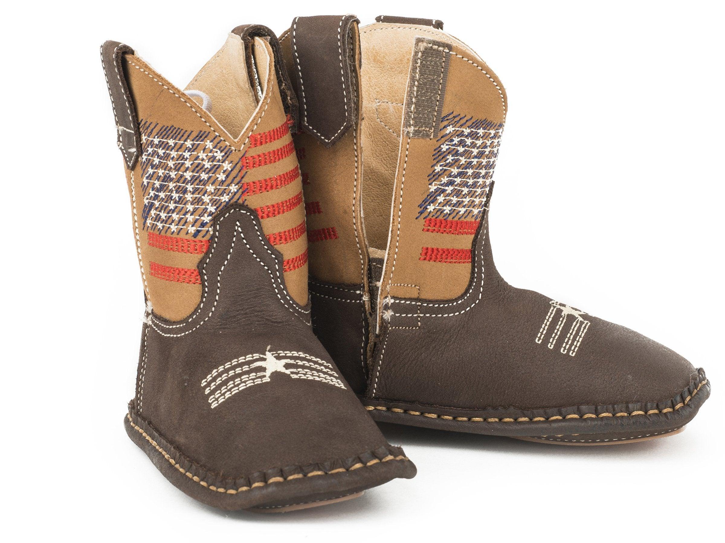 ROPER INFANT ROPER BOYS BROWN LEATHER VAMP WITH TAN LEATHER SHAFT COWBABY - Roper