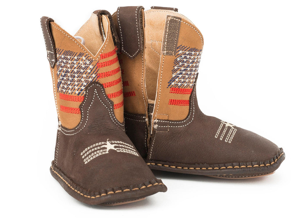 Roper Infant Boys Brown Leather Vamp With Tan Leather Shaft Cowbaby - Roper