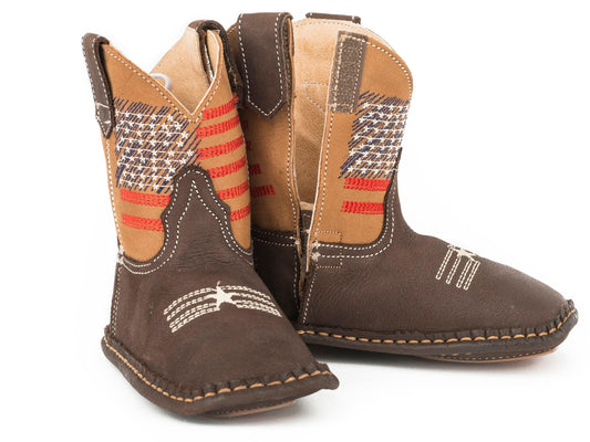 Roper Infant Boys Brown Leather Vamp With Tan Leather Shaft Cowbaby - Roper