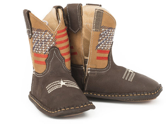 ROPER INFANT ROPER BOYS BROWN LEATHER VAMP WITH TAN LEATHER SHAFT COWBABY - Roper