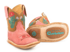 Roper Infant Girls Pink Leather Vamp And Brown Upper With Cactus Embroidery - Roper