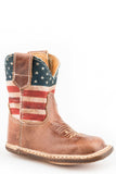 Roper Infant Boys Cowbaby Boot Brown Leather Vamp With Stars And Stripes Printed Upper - Roper