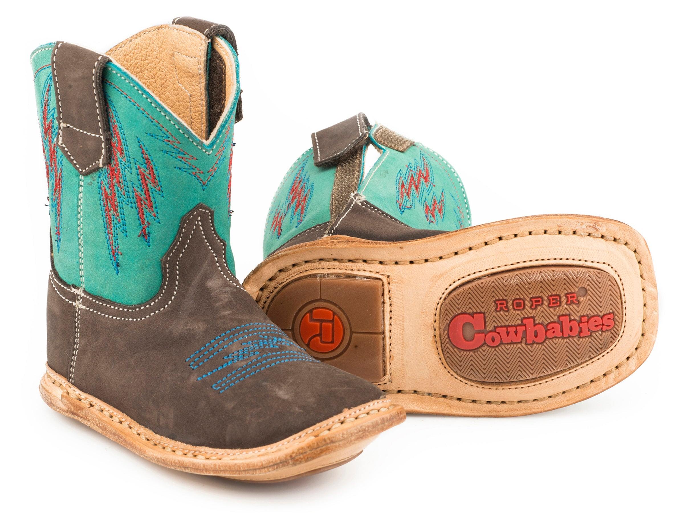 Roper Infant Girls Brown Vamp Turq Lightning Shaft Cowbaby - Roper
