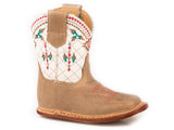 Roper Infant Girls Tan Leather Vamp With Embroidered Native Design On White Shaft - Roper