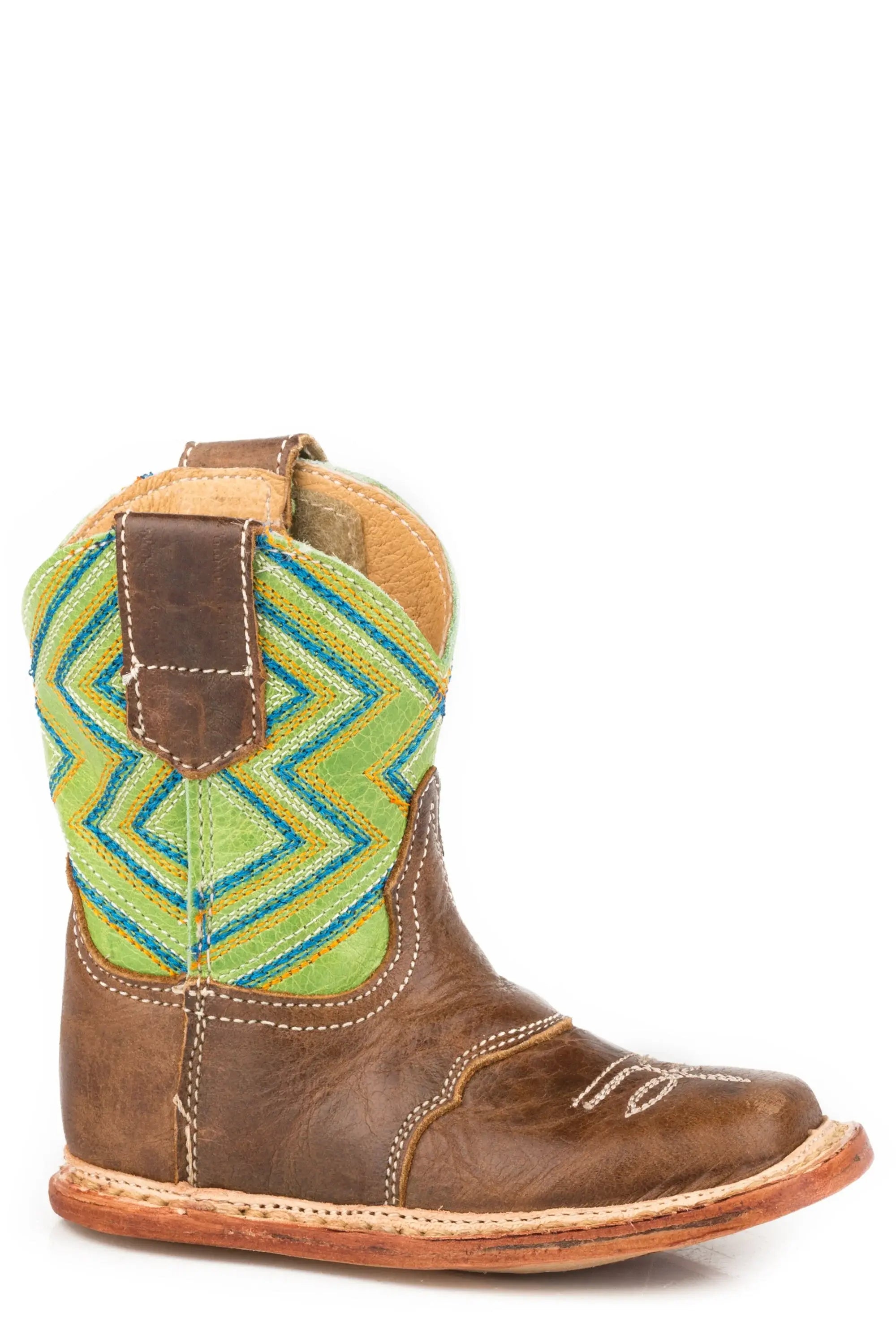 Roper Infant Boys Brown Leather Vamp With Geometric Embroidery On Green Shaft - Roper - Flyclothing LLC