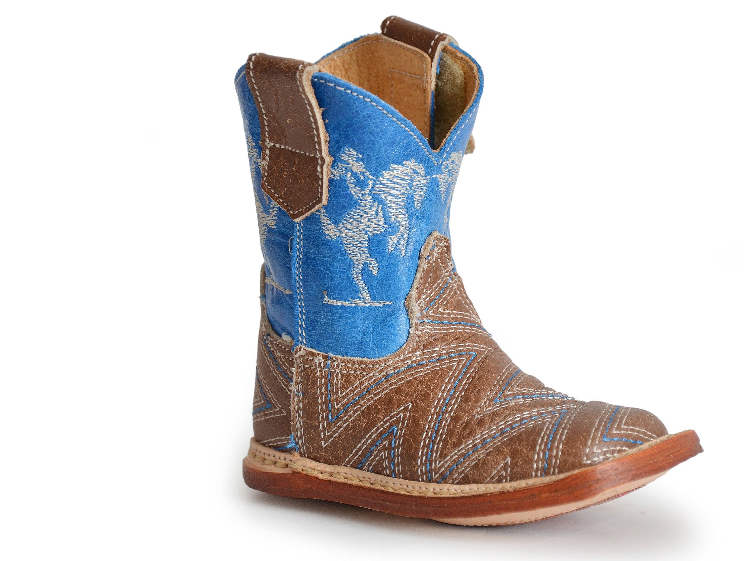 Roper Infant Boys Tan Embossed Leather Vamp Boot Blue Shaft - Roper