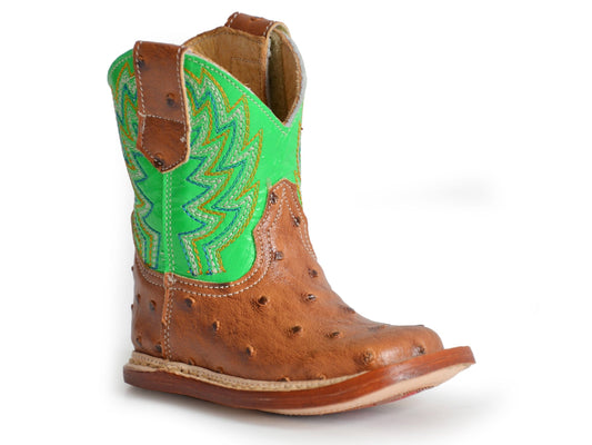 Roper Infant Boys Brown Faux Ostrich Vamp Boot Leather Shaft - Roper