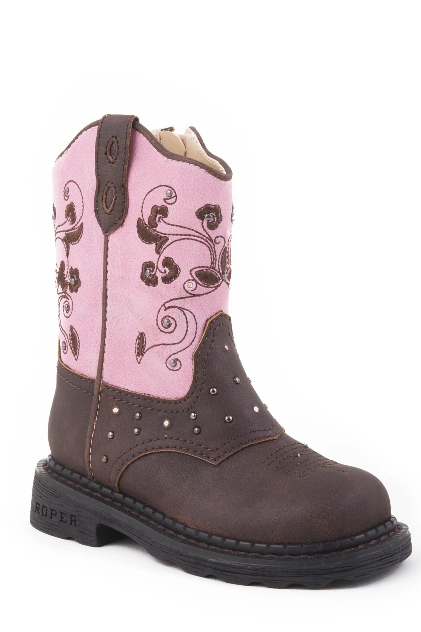 Roper Girls Toddler Brown Vamp Pink Shaft With Lights On Saddle Vamp - Roper - Flyclothing LLC