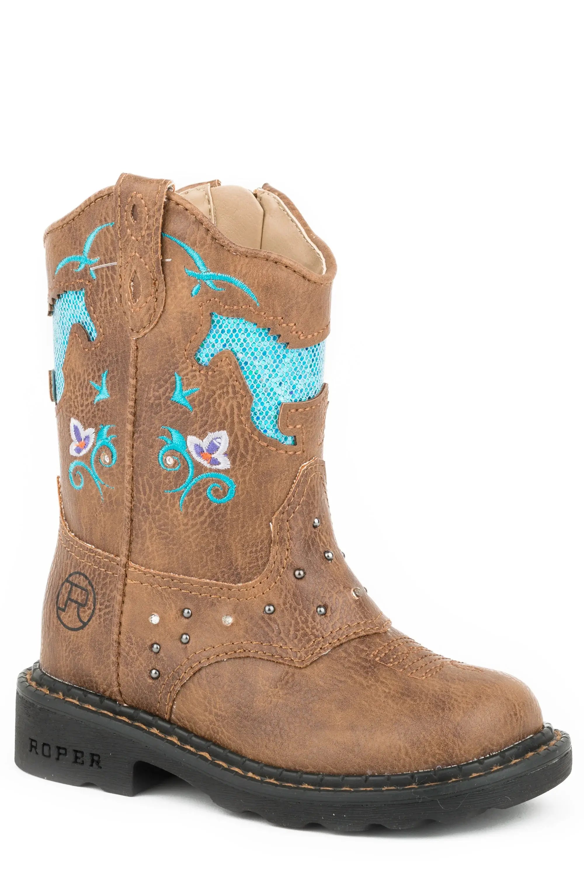 Roper Girls Toddler All Over Tan With Lights And Studs On Saddle Vamp - Roper - Flyclothing LLC