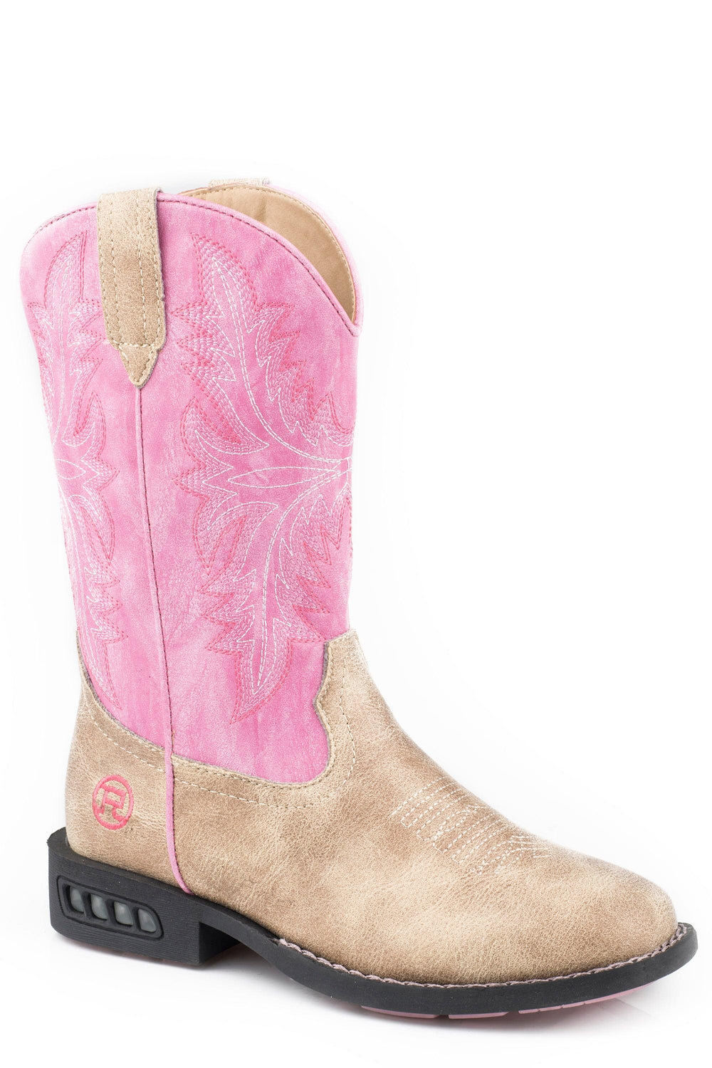 Roper Toddler Girls Light Up Boots Boot With Tan Vamp  Pink Shaft - Roper