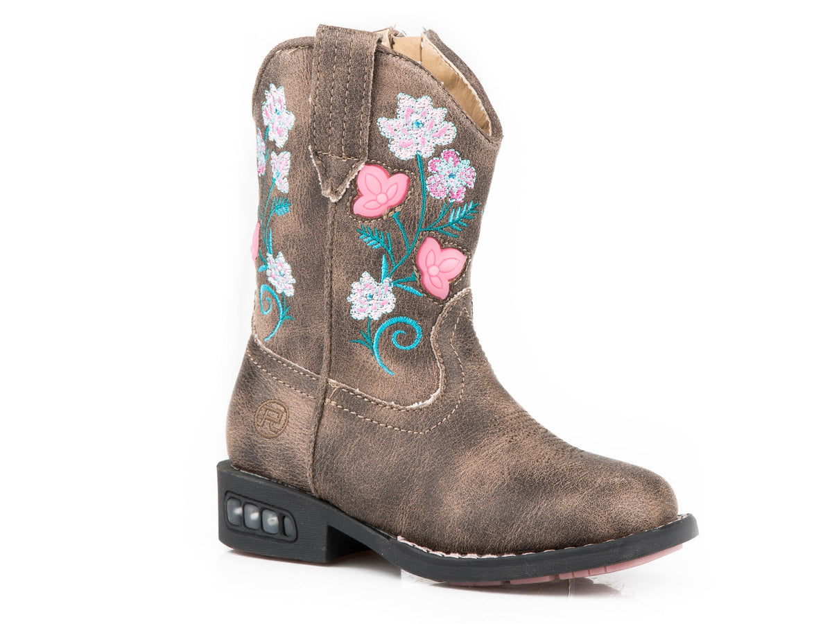 Roper Toddler Girls Floral Light Up Boots Boot With Vintage Brown Vamp  Shaft