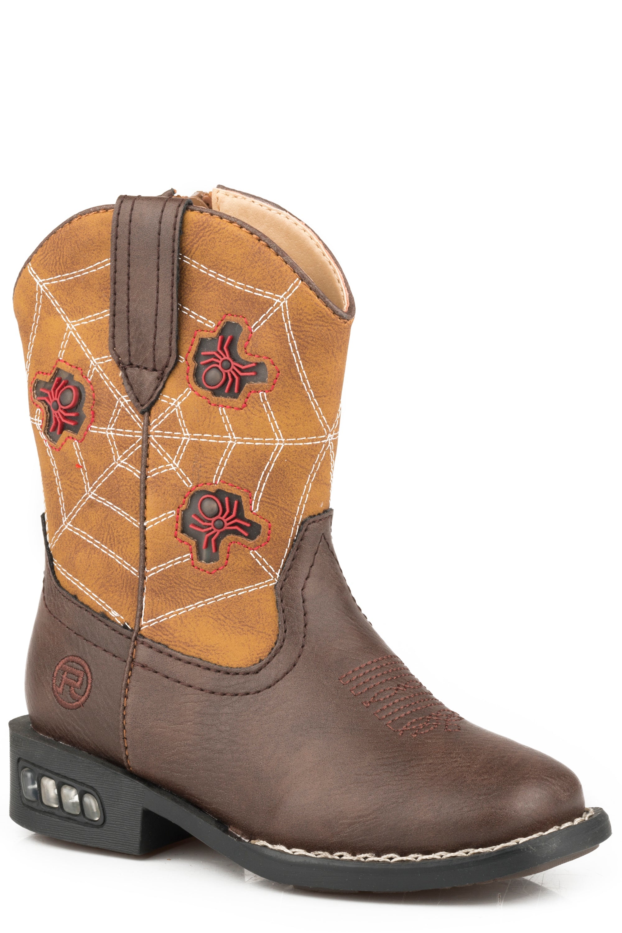 Roper Toddler Boys Spider Web Light Up Boots  Boot With Brown Vamp  Tan Shaft