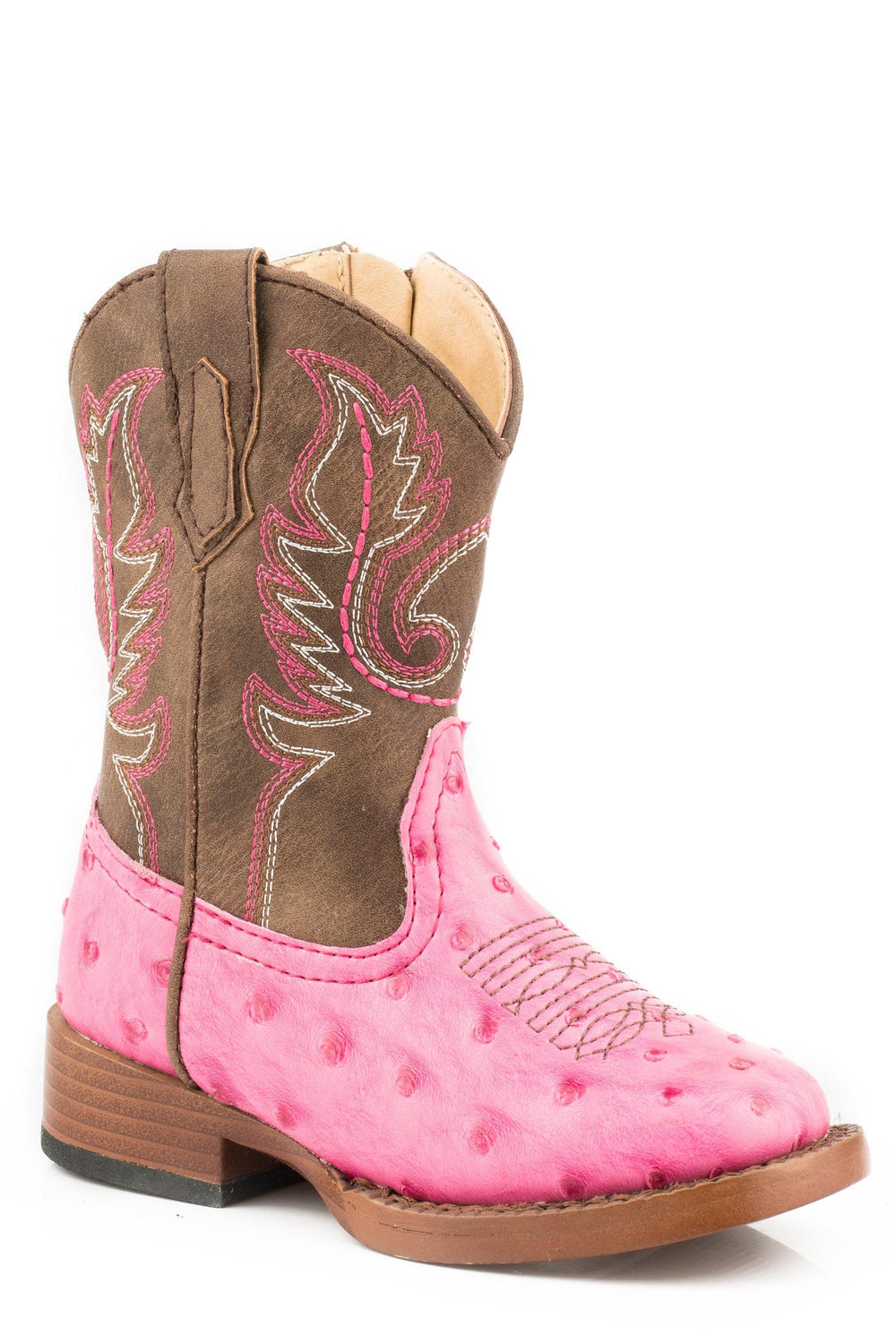 Roper Girls Toddler Pink Faux Ostrich With Brown - Roper