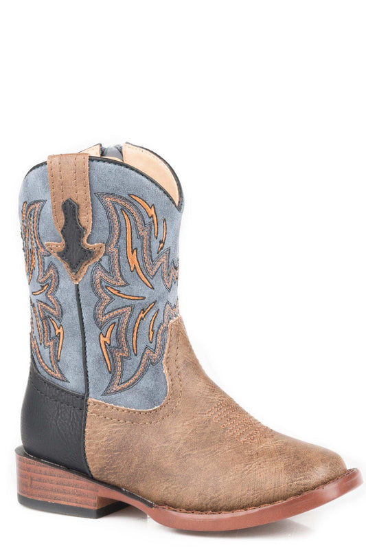 Roper Toddler Boys Tan Vamp With Black Heel Counter Boot Vintage Blue Shaft - Roper - Flyclothing LLC