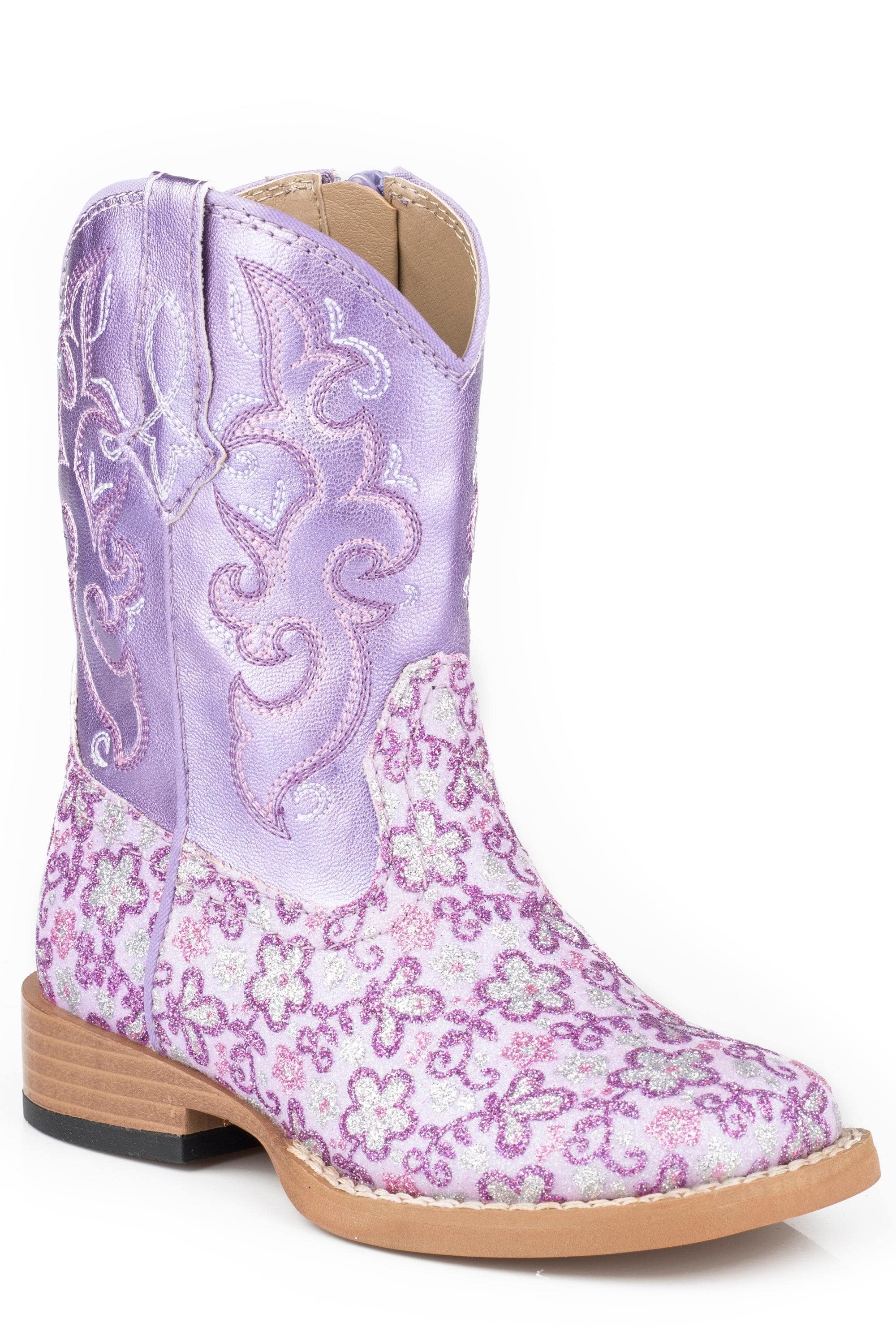Roper Girls Toddler Purple Floral Glitter With Metallic Vamp - Roper