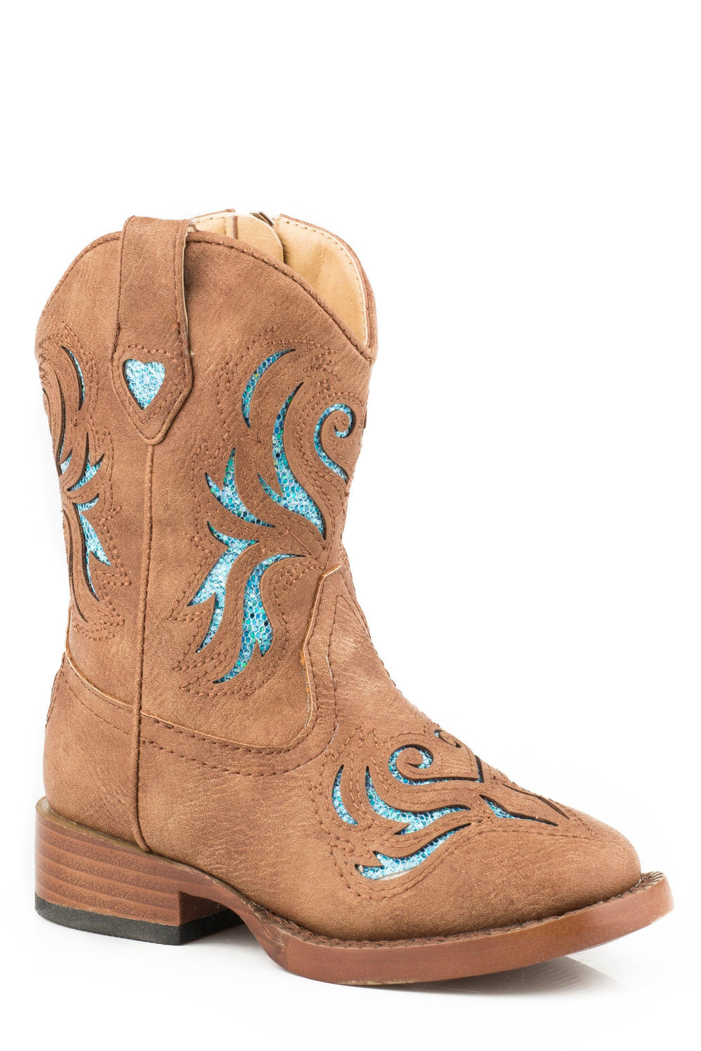 Roper Girls Toddler Tan With Turquoise Glitter Underlay - Roper