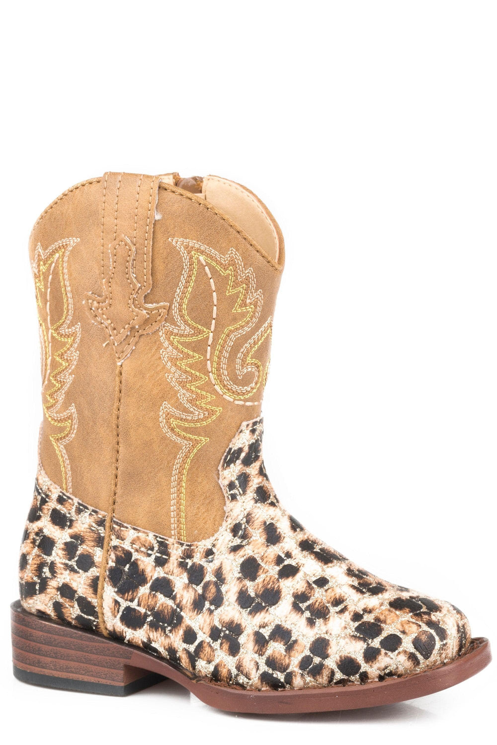 Roper Toddler Girls Leopard Print Glitter Vamp Boot With Tan Shaft - Roper