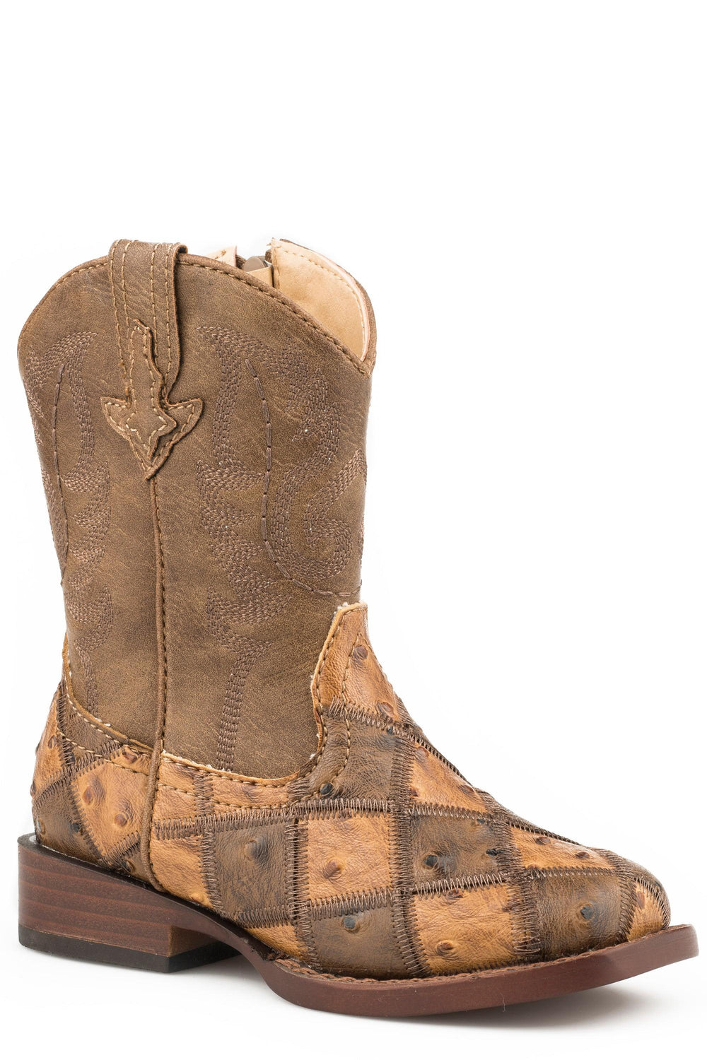 Roper Boys Toddler Tan And Brown Patchwork Faux Ostrich - Roper