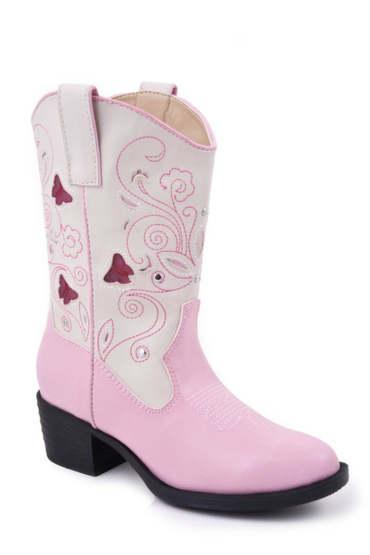 Roper Little Girls Butterfly Pink And Creme