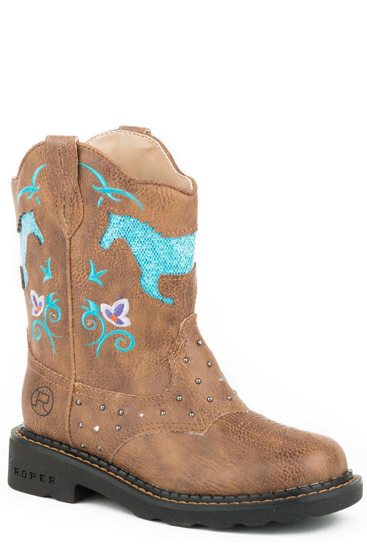 Roper Little Girls All Over Tan With Saddle Vamp Lites And Studs - Roper - Flyclothing LLC