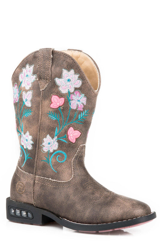 Roper Little Girls Floral Light Up Boots Boot With Vintage Brown Vamp Shaft - Roper - Flyclothing LLC
