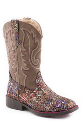 Roper Little Girls Brown Southwest Glitter Vamp - Roper