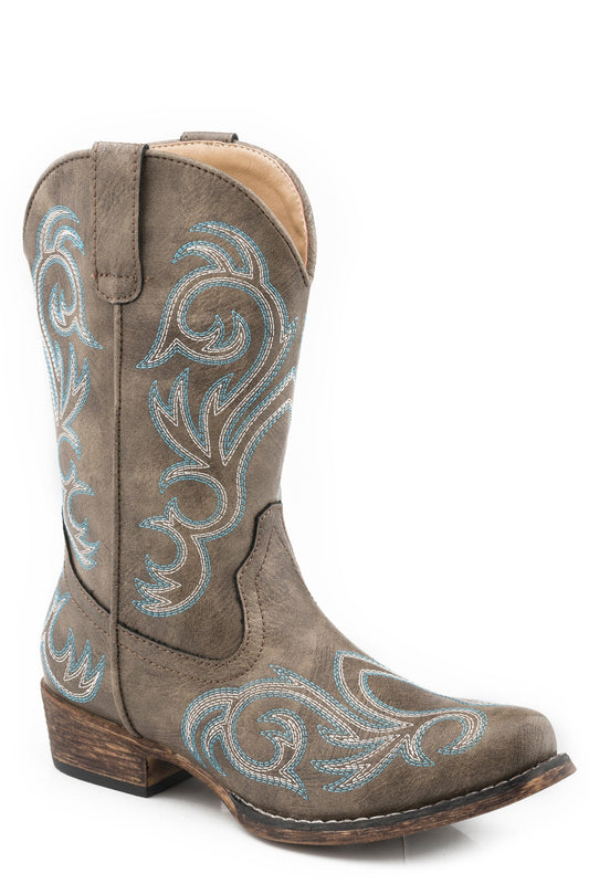 Roper Little Girls Brown With All Over Embroidery - Roper