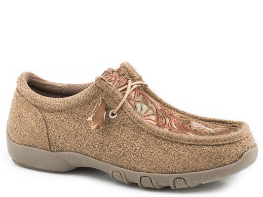 Roper Little Girls Tan Canvas With Embossed Floral Vamp
