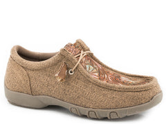 Roper Little Girls Tan Canvas With Embossed Floral Vamp - Roper