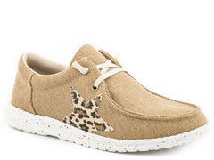Roper Little Girls Tan Canvas With Leopard Star - Roper