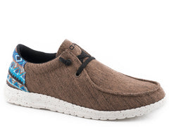 Roper Little Boys Brown Canvas With Multi Aztec Heel - Roper