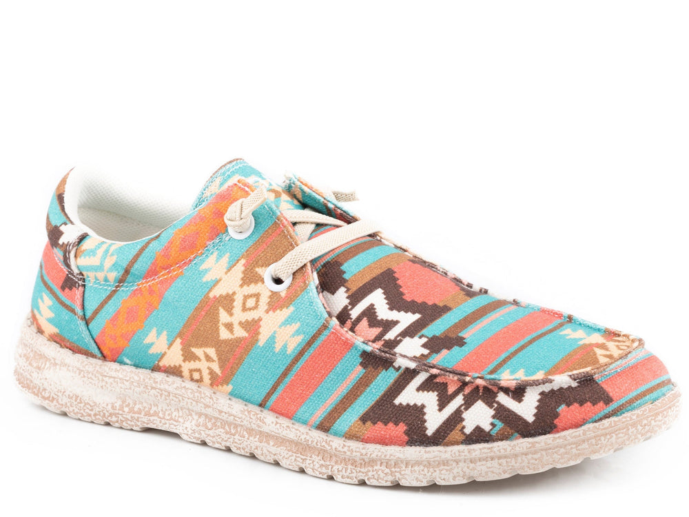 Roper Little Girls Blue Multi Aztec Fabric Upper - Roper