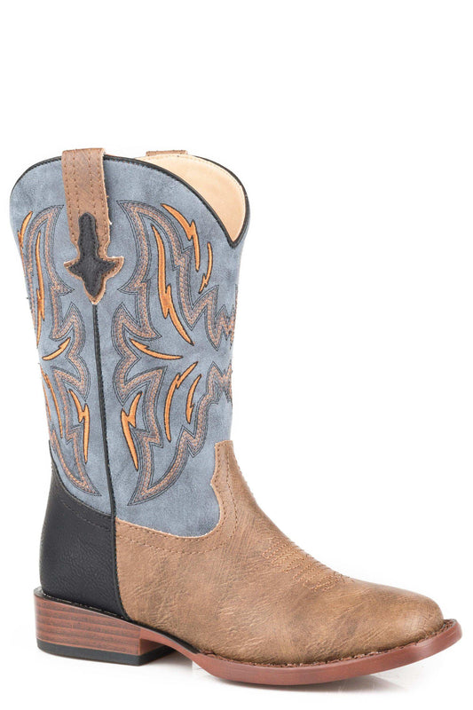 Roper Little Boys Tan Vamp With Black Heel Counter Boot Vintage Blue Shaft - Roper - Flyclothing LLC