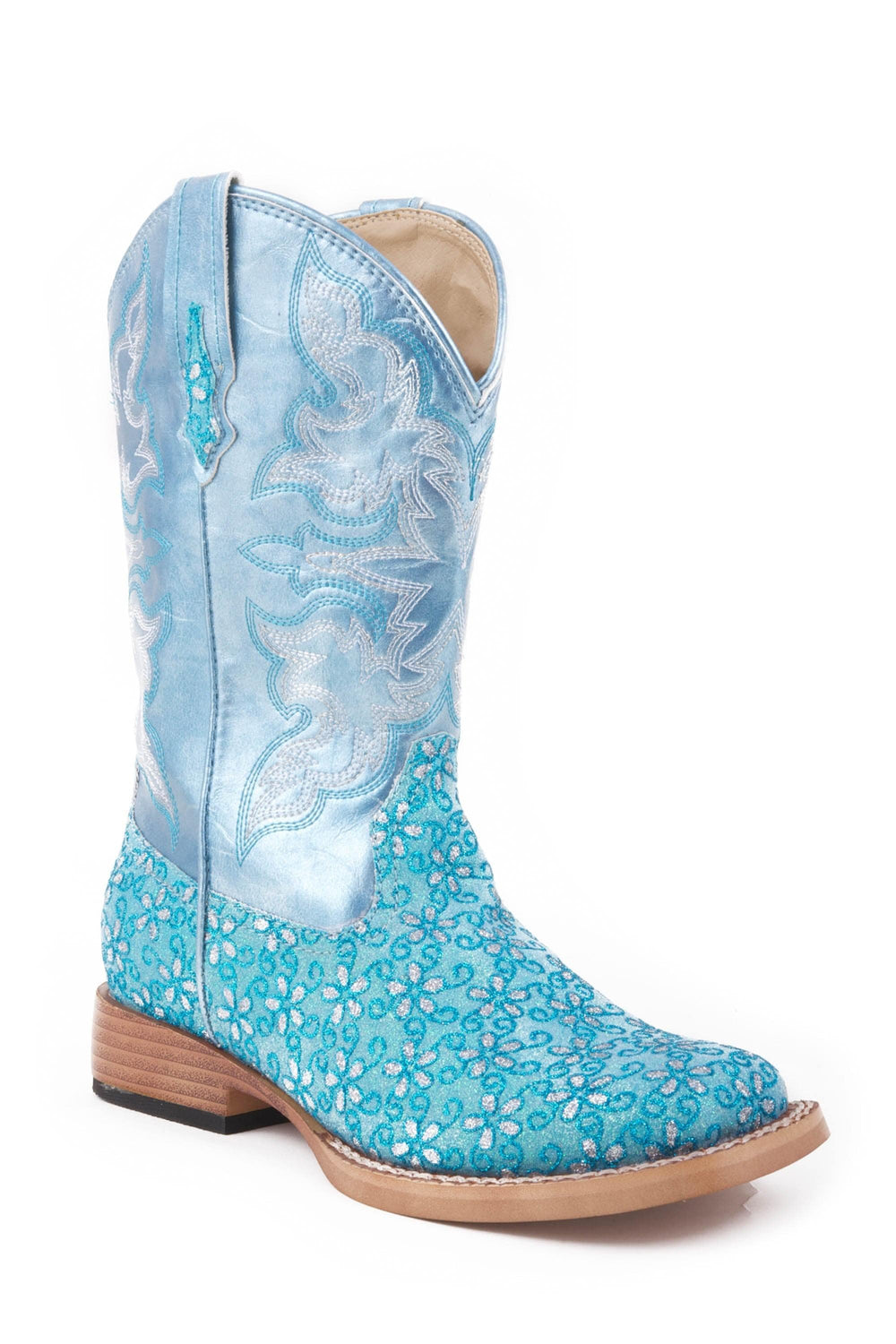 Roper Little Girls Turquoise Floral Glitter - Roper