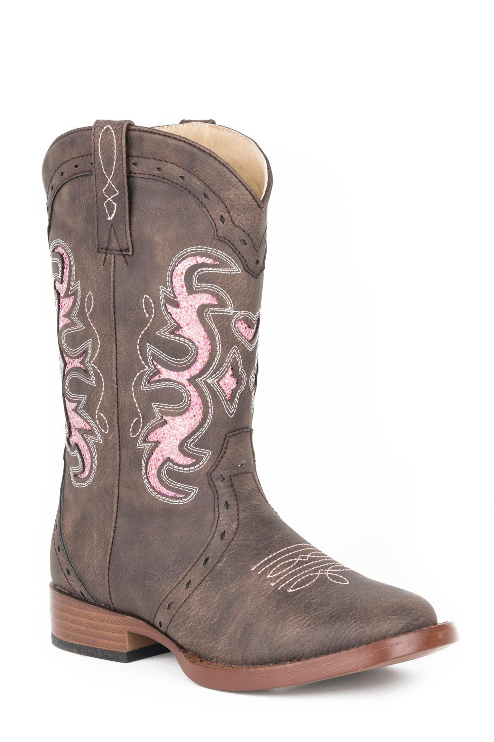 Roper Little Girls Brown Faux Upper Pink Glitter Inlay - Roper