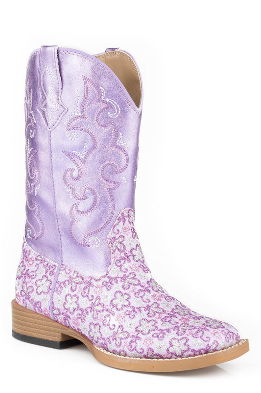 Roper Little Girls Purple Floral Glitter With Metallic Vamp - Roper