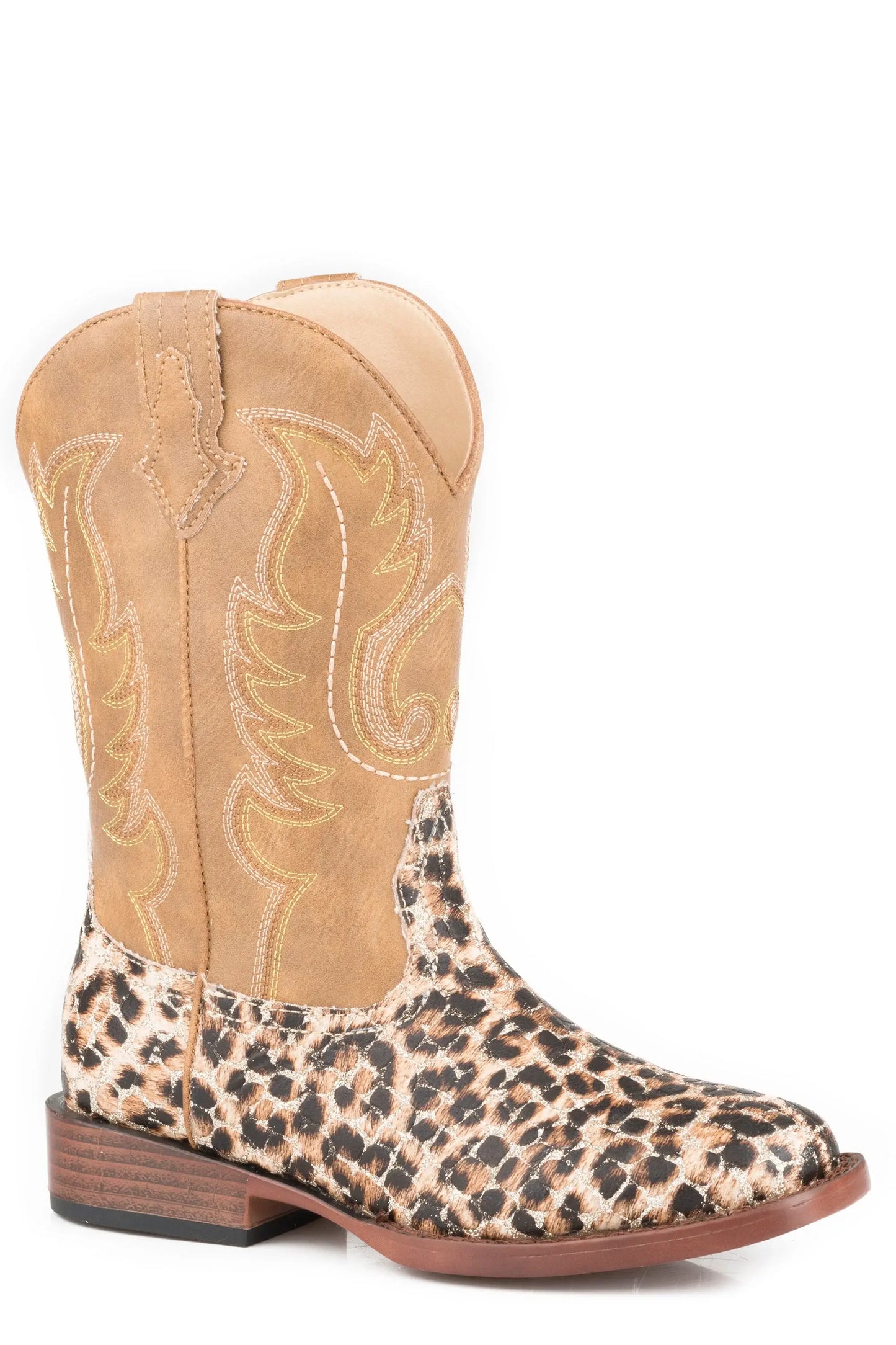 Roper Little Girls Leopard Print Glitter Vamp Boot With Tan Shaft - Roper - Flyclothing LLC