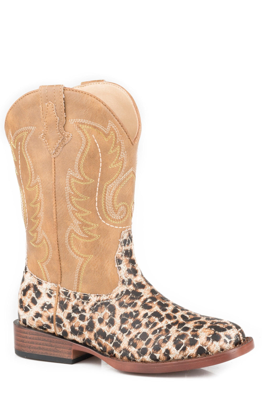 Roper Little Girls Leopard Print Glitter Vamp Boot With Tan Shaft - Roper