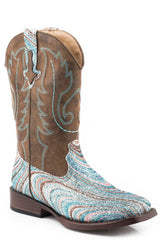 Roper Little Girls Brown Shaft With Swirly Glitter Vamp - Roper